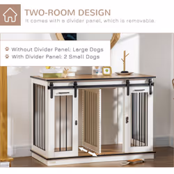 PawHut Dog Crate Furniture for Large Dogs, Double Dog Cage for Small Dogs, White