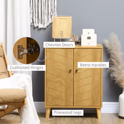 HOMCOM Storage Cabinet for Living Room Sideboard with Chevron Doors Natural - Additional view 4