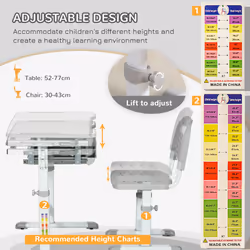 HOMCOM Kids Desk and Chair Set w/ Drawer, Pen Slot Hook - Grey - Additional view 4