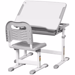 HOMCOM Kids Desk and Chair Set w/ Drawer, Pen Slot Hook - Grey - Additional view 8