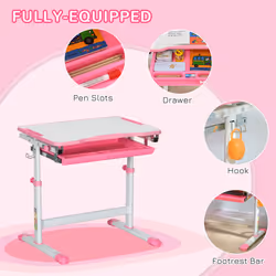 HOMCOM Kids Desk and Chair Set w/ Drawer, Pen Slot Hook - Pink