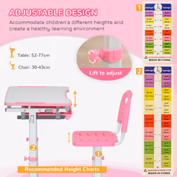 HOMCOM Kids Desk and Chair Set w/ Drawer, Pen Slot Hook - Pink - Additional view 4