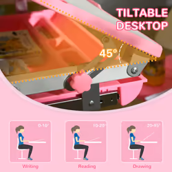 HOMCOM Kids Desk and Chair Set w/ Drawer, Pen Slot Hook - Pink - Additional view 5