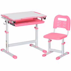 HOMCOM Kids Desk and Chair Set w/ Drawer, Pen Slot Hook - Pink - Additional view 8