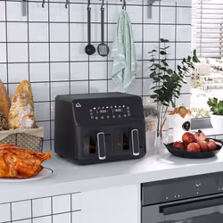 8L Double Basket Air Fryer with 8 Presets Digital Display Recipe Timer