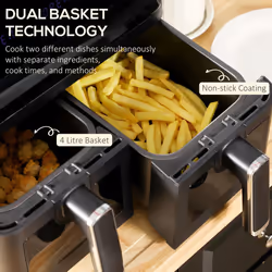 8L Double Basket Air Fryer with 8 Presets Digital Display Recipe Timer