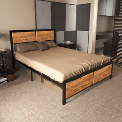 HOMCOM Double Size Bed Frame Steel Bed Base with Headboard 147 x 197cm Brown - Additional view 4