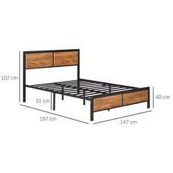 HOMCOM Double Size Bed Frame Steel Bed Base with Headboard 147 x 197cm Brown - Additional view 6