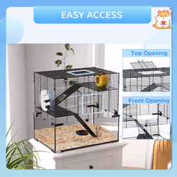 PawHut 3 Tiers Hamster Cage w/ Deep Glass Bottom, Dish, Hut, 60 x 40 x 57cm - Additional view 4