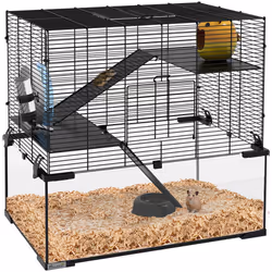 PawHut 3 Tiers Hamster Cage w/ Deep Glass Bottom, Dish, Hut, 60 x 40 x 57cm - Additional view 7