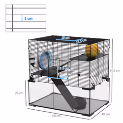 PawHut 3 Tiers Hamster Cage w/ Deep Glass Bottom, Dish, Hut, 60 x 40 x 57cm - Additional view 8