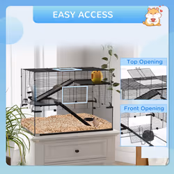 PawHut 3 Tiers Hamster Cage w/ Deep Glass Bottom, Dish, Hut, 78.5 x 48.5 x 57cm - Additional view 5