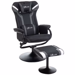 Vinsetto Video Game Chair and Footrest Set with Lumbar Support Headrest Grey
