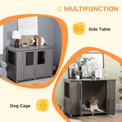 PawHut Dog Crate Kennel Cage for Extra Large Dog, Indoor End Table, Grey