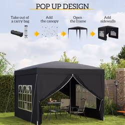 Outsunny 3mx3m Pop Up Gazebo Party Tent Canopy Marquee with Storage Bag Black