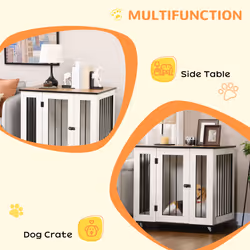 PawHut Dog Crate Furniture with Wheel for Medium Dogs, 80 x 60 x 76.5cm - White