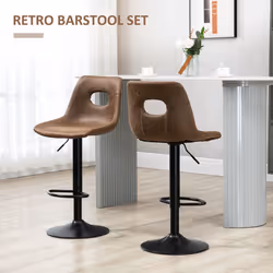 HOMCOM Retro Bar Stools Set of 2 Adjustable Height Swivel Leather-Like Brown