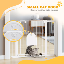 PawHut 75-103 cm Pet Safety Gate Pressure Fit Stair w/ Small Door Double Locking - Additional view 4