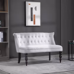 HOMCOM Velvet-Feel French Two-Seat Lounger Couch with Wood Frame, Grey