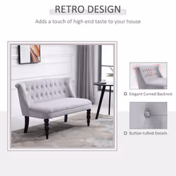HOMCOM Velvet-Feel French Two-Seat Lounger Couch with Wood Frame, Grey