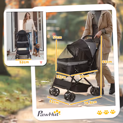PawHut Pet Stroller Dog Foldable Travel Carriage with Reversible Handle, Black