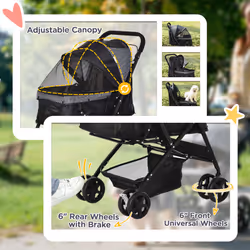 PawHut Pet Stroller Dog Foldable Travel Carriage with Reversible Handle, Black - Additional view 4