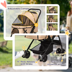 PawHut Pet Stroller Dog Foldable Travel Carriage with Reversible Handle, Brown - Additional view 4