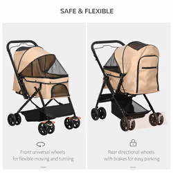 PawHut Pet Stroller Dog Foldable Travel Carriage with Reversible Handle, Brown - Additional view 7
