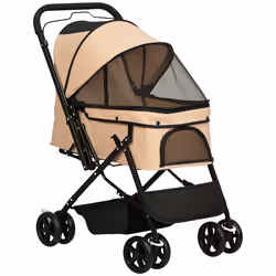 PawHut Pet Stroller Dog Foldable Travel Carriage with Reversible Handle, Brown - Additional view 8