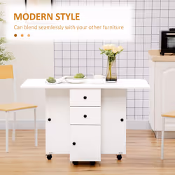 HOMCOM Folding Dining Table, Drop Leaf Table With Drawers White