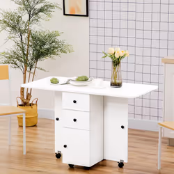 HOMCOM Folding Dining Table, Drop Leaf Table With Drawers White - Additional view 7