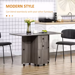 HOMCOM Folding Dining Table, Drop Leaf Table With Storage Drawers Grey