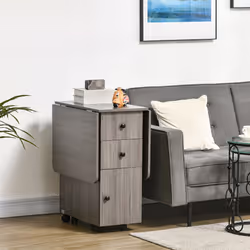 HOMCOM Folding Dining Table, Drop Leaf Table With Storage Drawers Grey - Additional view 6