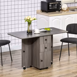 HOMCOM Folding Dining Table, Drop Leaf Table With Storage Drawers Grey - Additional view 7