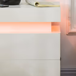 HOMCOM High Gloss Bedside Table with LED Light and 2 Drawers, White - Additional view 6