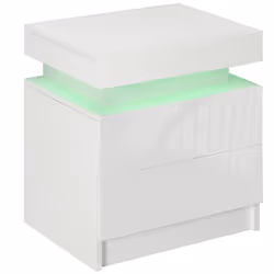 HOMCOM High Gloss Bedside Table with LED Light and 2 Drawers, White - Additional view 8