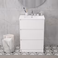 kleankin 600mm Bathroom Vanity Unit w/ 1 Tap Hole Basin Drawers Gloss White - Additional view 4