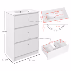 kleankin 600mm Bathroom Vanity Unit w/ 1 Tap Hole Basin Drawers Gloss White - Additional view 7