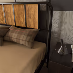 HOMCOM Double Bed Frame Steel Bed Base with Headboard 145 x 199cm Brown - Additional view 6