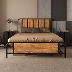 HOMCOM Double Bed Frame Steel Bed Base with Headboard 145 x 199cm Brown - Additional view 7