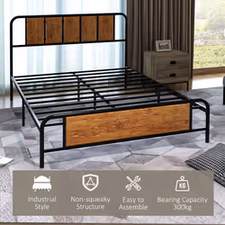 HOMCOM Double Bed Frame Steel Bed Base with Headboard 145 x 199cm Brown - Additional view 8