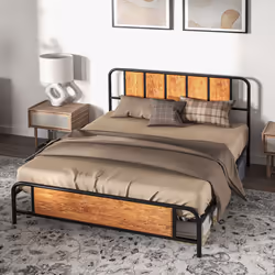 HOMCOM King Size Bed Frame with Headboard, Steel Bed Base 160 x 207cm Brown