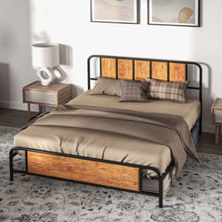 HOMCOM King Size Bed Frame with Headboard, Steel Bed Base 160 x 207cm Brown
