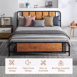 HOMCOM King Size Bed Frame with Headboard, Steel Bed Base 160 x 207cm Brown