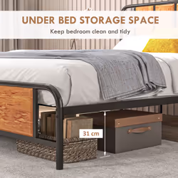 HOMCOM King Size Bed Frame with Headboard, Steel Bed Base 160 x 207cm Brown