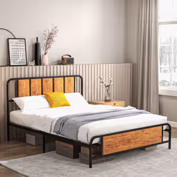 HOMCOM King Size Bed Frame with Headboard, Steel Bed Base 160 x 207cm Brown - Additional view 7