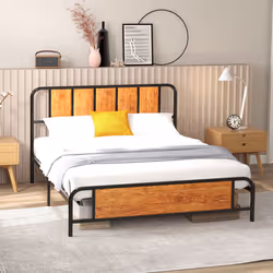 HOMCOM King Size Bed Frame with Headboard, Steel Bed Base 160 x 207cm Brown - Additional view 8