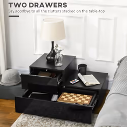 HOMCOM High Gloss Front Bedside Table Nightstand with LED Light Remote Black