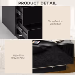 HOMCOM High Gloss Front Bedside Table Nightstand with LED Light Remote Black - Additional view 4