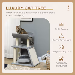 PawHut Cat Tree Kitten Tower w/ Scratching Post, Pad, Light Grey, Ball, Grey